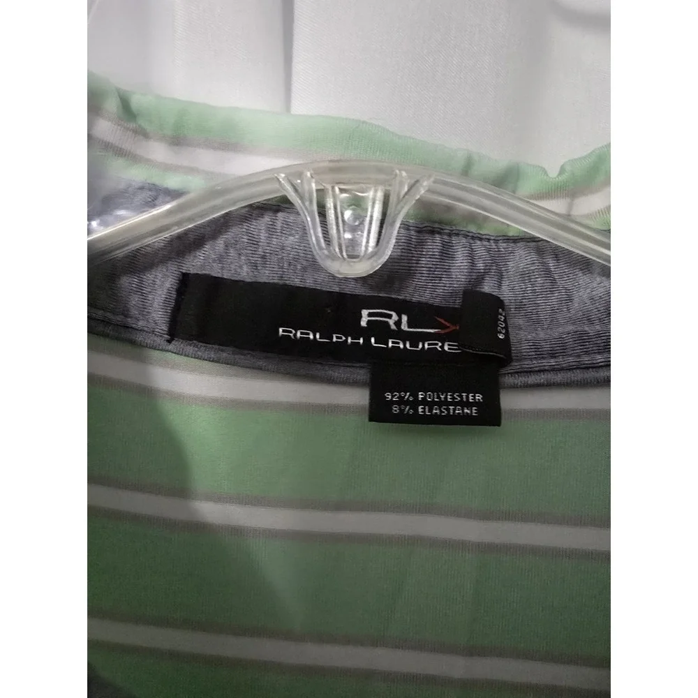 RLX Ralph Lauren Light Green Stripe Performance Polo Shirt 2 Player Logo Size XL